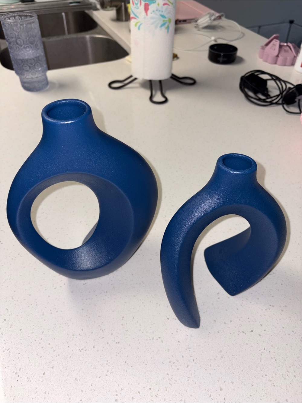 Modern Blue Ceramic Sculptural Vases - Set of 2